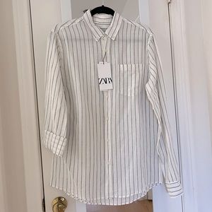 Zara Mens Striped Cotton Button Up Shirt